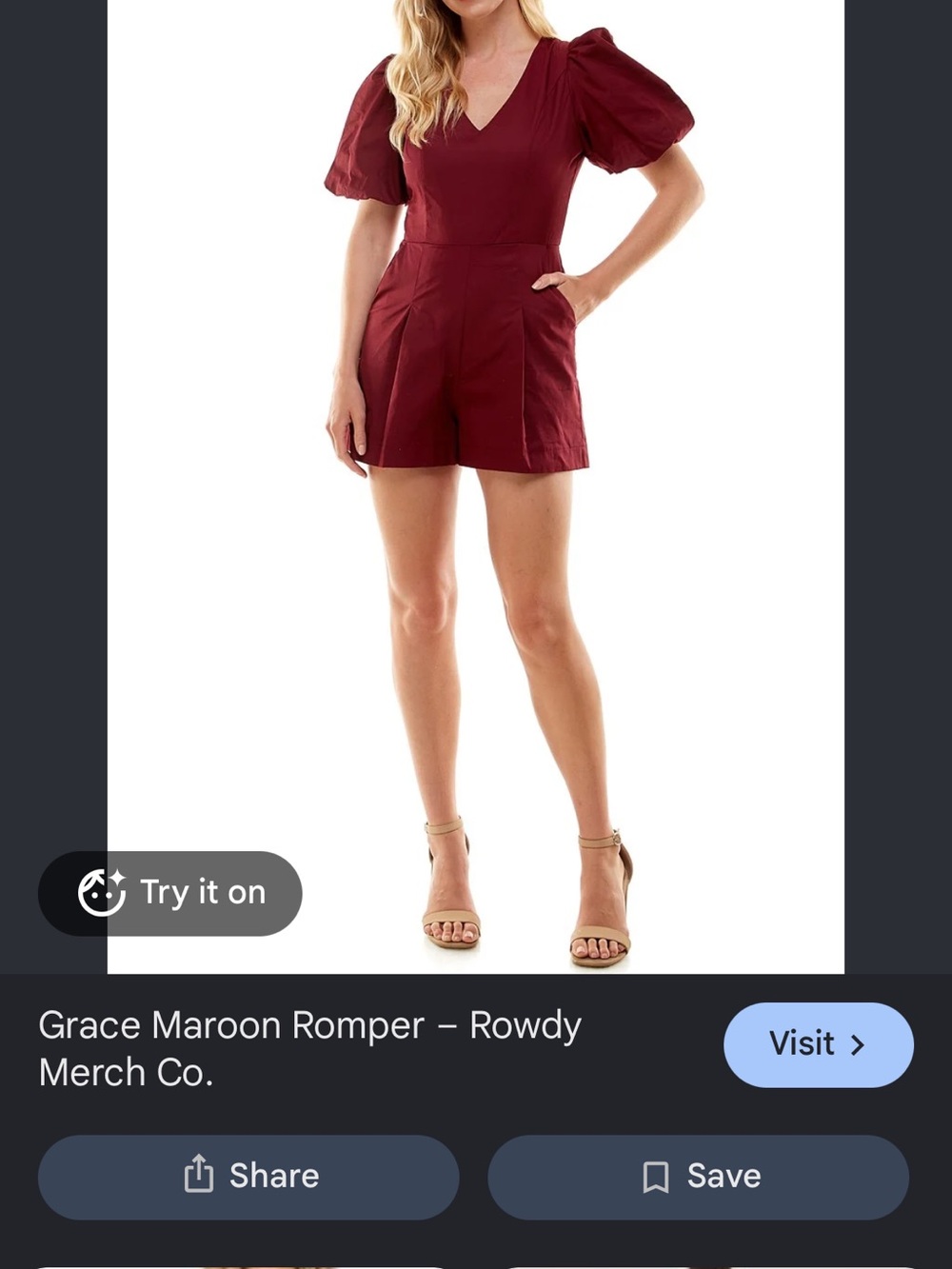 V-Neck Puff Sleeve Romper in Wine